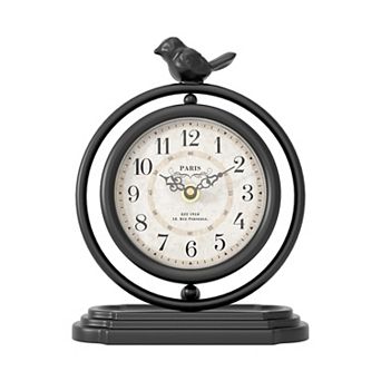 Vintage Table Clock Bird Design European Retro Style Mantel Desk Shelf Decor 7.9" H