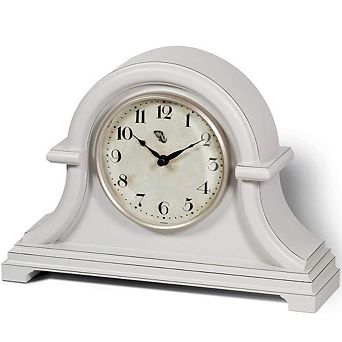 Vintage Farmhouse Mantel Clock 13x10 Inch Aged Teal Finish Quartz Movement Domed Lens ABS Case Table