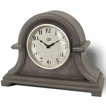 Vintage Farmhouse Mantel Clock 13x10 Inch Aged Teal Finish Quartz Movement Domed Lens ABS Case Table