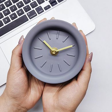 Retro Small Desk Clock Analog Vintage Cement Mini Silent Non-Ticking Battery Operated Table Shelf