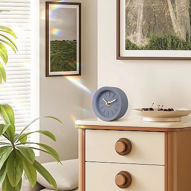 Retro Small Desk Clock Analog Vintage Cement Mini Silent Non-Ticking Battery Operated Table Shelf