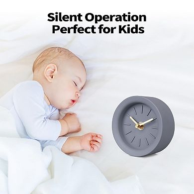 Retro Small Desk Clock Analog Vintage Cement Mini Silent Non-Ticking Battery Operated Table Shelf