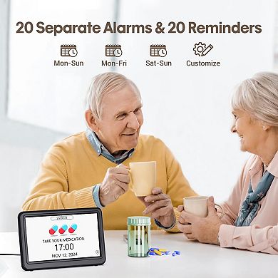 Digital Clock 7" Large Display Calendar 20 Alarms Dimmable Dementia Seniors Clock