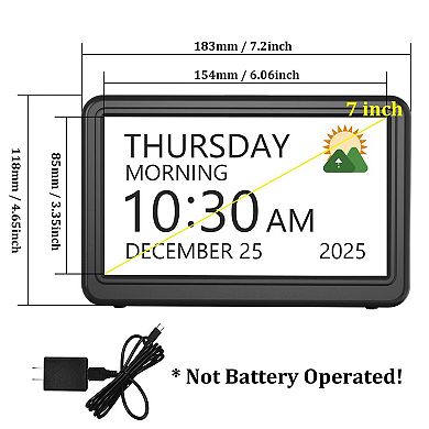 Digital Clock 7" Large Display Calendar 20 Alarms Dimmable Dementia Seniors Clock