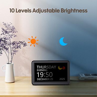 Digital Clock 7" Large Display Calendar 20 Alarms Dimmable Dementia Seniors Clock