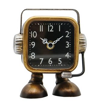Retro Steampunk Robot Table Clock Industrial Metal Silent Non-ticking Desk Shelf Decor for Office