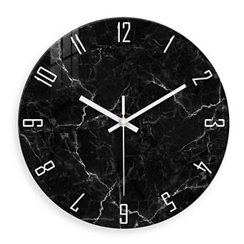 Marble Wall Clock 12 Inch Silent Non Ticking Glass Frameless Modern Abstract Battery Operated Room
