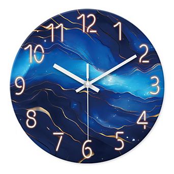 Marble Wall Clock 12 Inch Silent Non Ticking Glass Frameless Modern Abstract Battery Operated Room