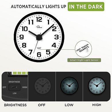 Night Light Wall Clock 12 Inch Silent Non-Ticking Battery Operated Large Numbers Easy Read Bedroom