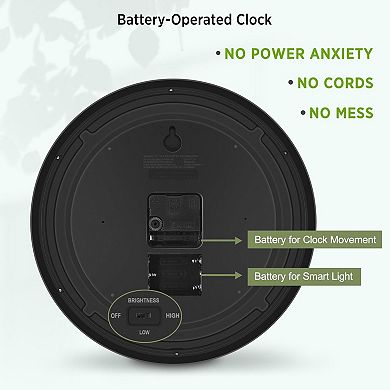 Night Light Wall Clock 12 Inch Silent Non-Ticking Battery Operated Large Numbers Easy Read Bedroom