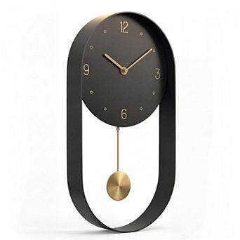 Modern Pendulum Wall Clock Black Metal Minimalist Silent Battery Operated Living Room Decor