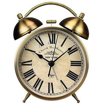 Metal Golden Table Clock Retro Vintage Non-ticking Small Alarm Silent Quartz Hd Glass Desk Bedroom