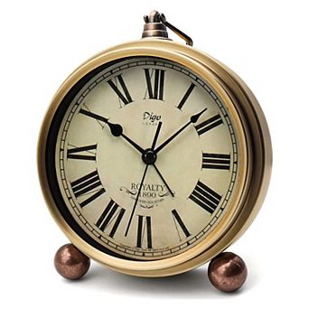 Metal Golden Retro Vintage Small Alarm Clock Silent Quartz Non-Ticking HD Glass Desk Bedroom Living