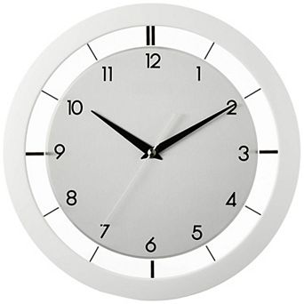 Metal Non Ticking Wall Clock White 11 Inch Brushed Metal Case Easy Read Black Numerals Quartz