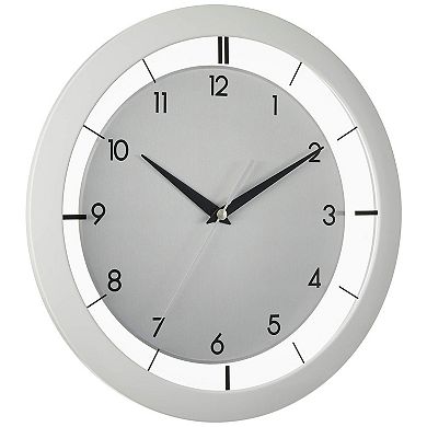 Metal Non Ticking Wall Clock White 11 Inch Brushed Metal Case Easy Read Black Numerals Quartz
