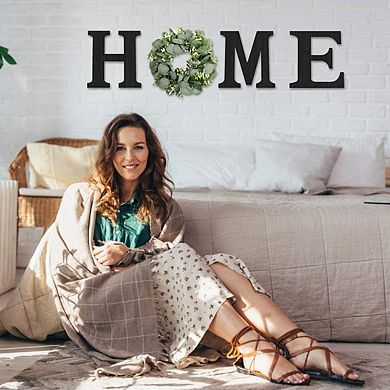 Wood Home Sign With Artificial Eucalyptus Wreath Hanging Farmhouse Wall Decor Rustic Living Room