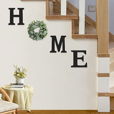 Wood Home Sign With Artificial Eucalyptus Wreath Hanging Farmhouse Wall Decor Rustic Living Room