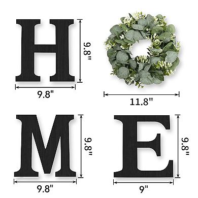Wood Home Sign With Artificial Eucalyptus Wreath Hanging Farmhouse Wall Decor Rustic Living Room