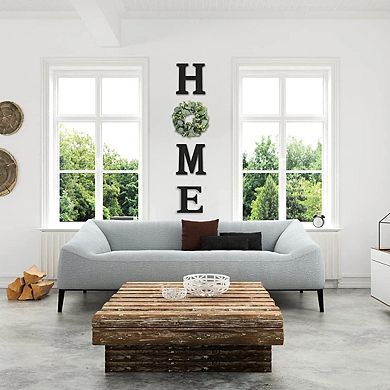 Wood Home Sign With Artificial Eucalyptus Wreath Hanging Farmhouse Wall Decor Rustic Living Room