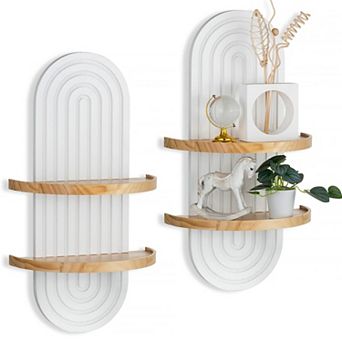 Mid Century Arched Wall Shelf 2 tier Solid Wood Floating Display with Ledge 22inch for Living Room