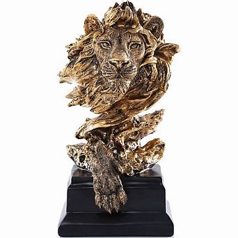 Sandstone Lion Statue Antique Home Office Decoration Gift 7.5" x 6" x 12.6"