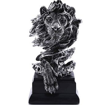 Sandstone Lion Statue Antique Home Office Decoration Gift 7.5" x 6" x 12.6"