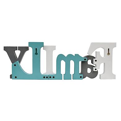 Wooden Family Sign Freestanding Distressed Teal MDF Rustic Home Decor Shelf Table Mantel Wall