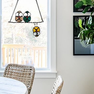 Multicolor Owls Stained Glass Suncatcher Panel Window Decoration Bird Ornament Gift