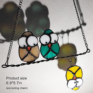 Multicolor Owls Stained Glass Suncatcher Panel Window Decoration Bird Ornament Gift