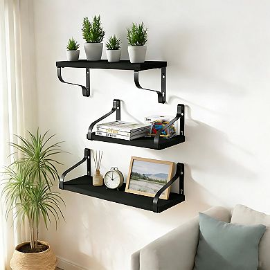 Floating Shelves Wall Mounted Set of 3 Large Wood Storage Rustic Display Bathroom Bedroom Living