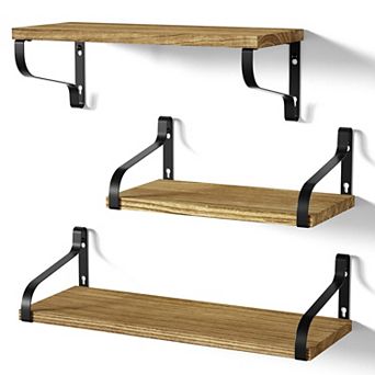 Floating Shelves Wall Mounted Set of 3 Large Wood Storage Rustic Display Bathroom Bedroom Living