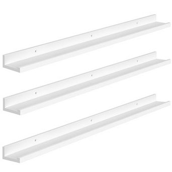 Floating Shelves Wall Mounted Set of 3 35.4 Inch with Raised Edge Invisible Brackets for Bathroom