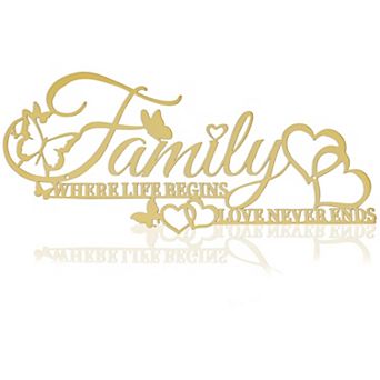 Family Wall Art Metal Sign Where Life Begins Love Never Ends Iron Letters Butterfly Heart