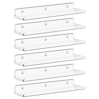 Floating Shelves 15" Wall Mount Clear Acrylic Organizer Bathroom Bedroom Kitchen Display Rack 6 Pack
