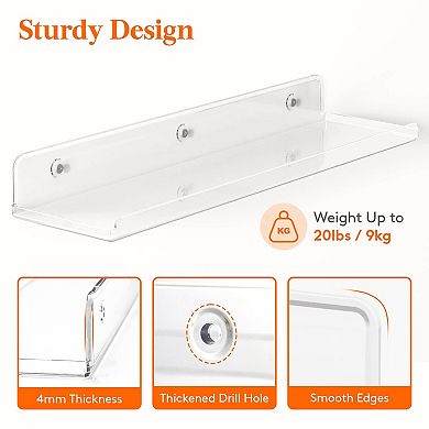 Floating Shelves 15" Wall Mount Clear Acrylic Organizer Bathroom Bedroom Kitchen Display Rack 6 Pack