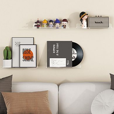 Floating Shelves 15" Wall Mount Clear Acrylic Organizer Bathroom Bedroom Kitchen Display Rack 6 Pack