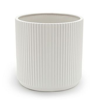 Fluted Ceramic Round Planter 10 Inch with Drainage Hole Indoor Outdoor for Succulents Herbs