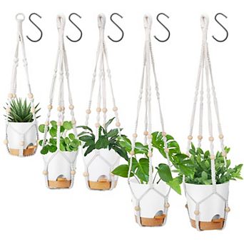 Hanging Planters 5 pc Macrame Plant Hanger 35/29/23 Inch Self Watering Pots 7/6.5/6/5.5/5 Inch