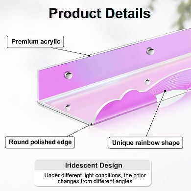 Iridescent Rainbow Floating Shelves 15in Wall Mounted Bookshelves Display Ledge 4 Pack
