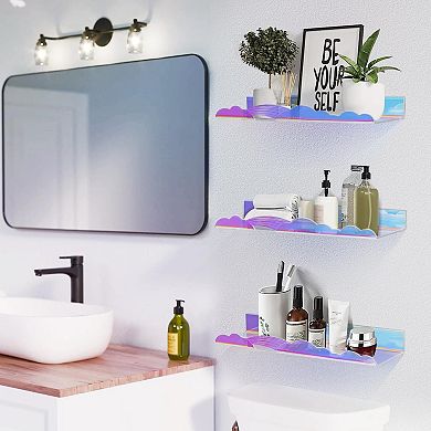 Iridescent Rainbow Floating Shelves 15in Wall Mounted Bookshelves Display Ledge 4 Pack