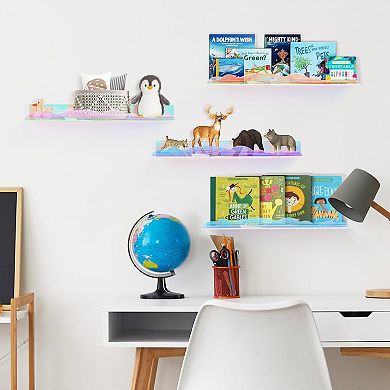 Iridescent Rainbow Floating Shelves 15in Wall Mounted Bookshelves Display Ledge 4 Pack