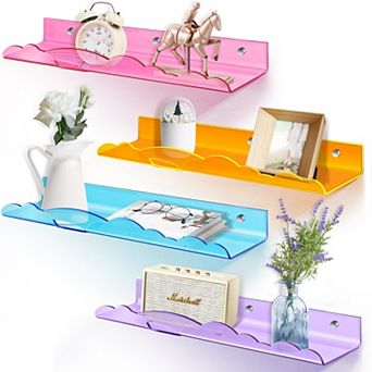 Iridescent Rainbow Floating Shelves 15 in Wall Mounted Bookshelves Display Ledge 4 Pack