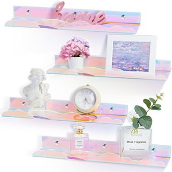 Iridescent Rainbow Floating Shelves 15 in Wall Mounted Bookshelves Display Ledge 4 Pack