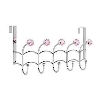 Over Door Hook Rack 10 Hooks Stainless Steel Pink Hanger Towel Organizer No Tools 16" Bathroom