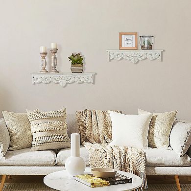White Vintage Floating Shelves Wall Decor Farmhouse Rustic Wood 16.5"+15" Set