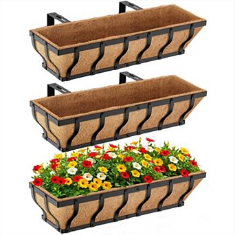Railing Planter Boxes 24 Inch Heavy Duty Window Box Adjustable Balcony Hanging with Coco Liner