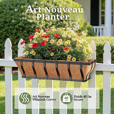 Railing Planter Boxes 24 Inch Heavy Duty Window Box Adjustable Balcony Hanging with Coco Liner