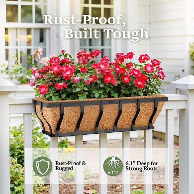 Railing Planter Boxes 24 Inch Heavy Duty Window Box Adjustable Balcony Hanging with Coco Liner