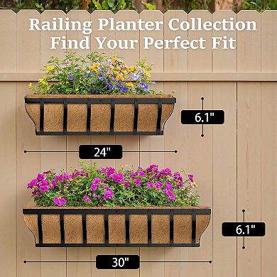 Railing Planter Boxes 24 Inch Heavy Duty Window Box Adjustable Balcony Hanging with Coco Liner