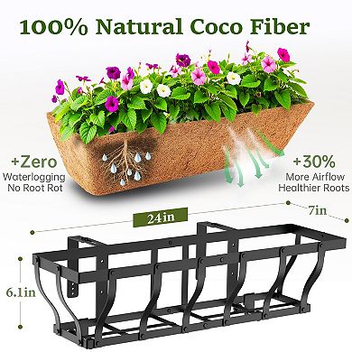 Railing Planter Boxes 24 Inch Heavy Duty Window Box Adjustable Balcony Hanging with Coco Liner